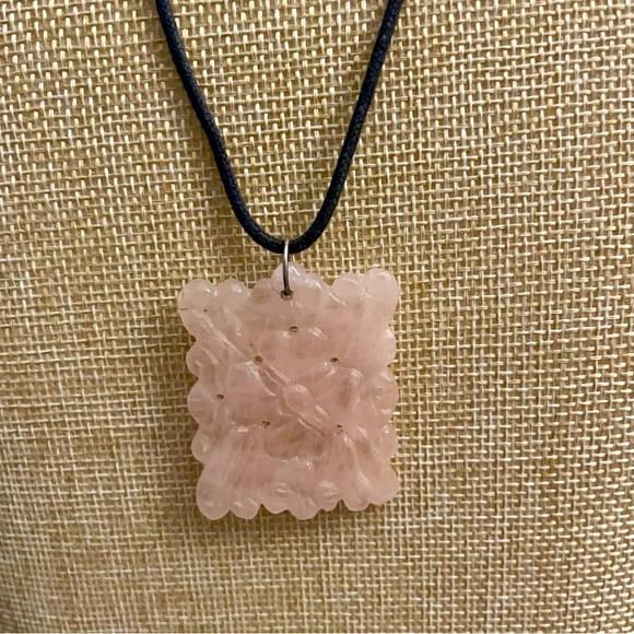 Genuine Rose Quartz Pendant Black Cord Necklace 24” - Picture 4 of 7